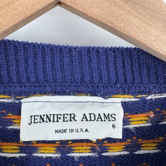 Vintage Jennifer Adams Cat Sweater Blue Fair Isle Knit USA Made Acrylic - Picture 3 of 6